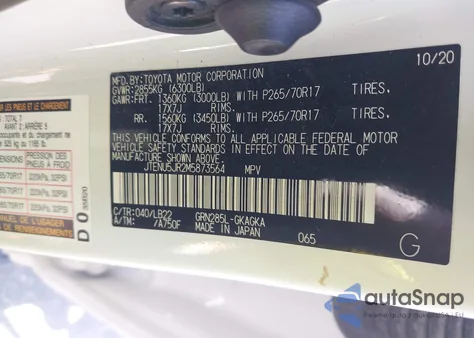 2021 Toyota 4Runner Sr5 Premium from USA, damaged, VIN JTENU5JR2M5873564